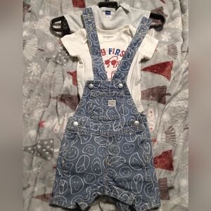 Old Navy Smiley Face Denim Overalls Bundle Baby 6-12mos